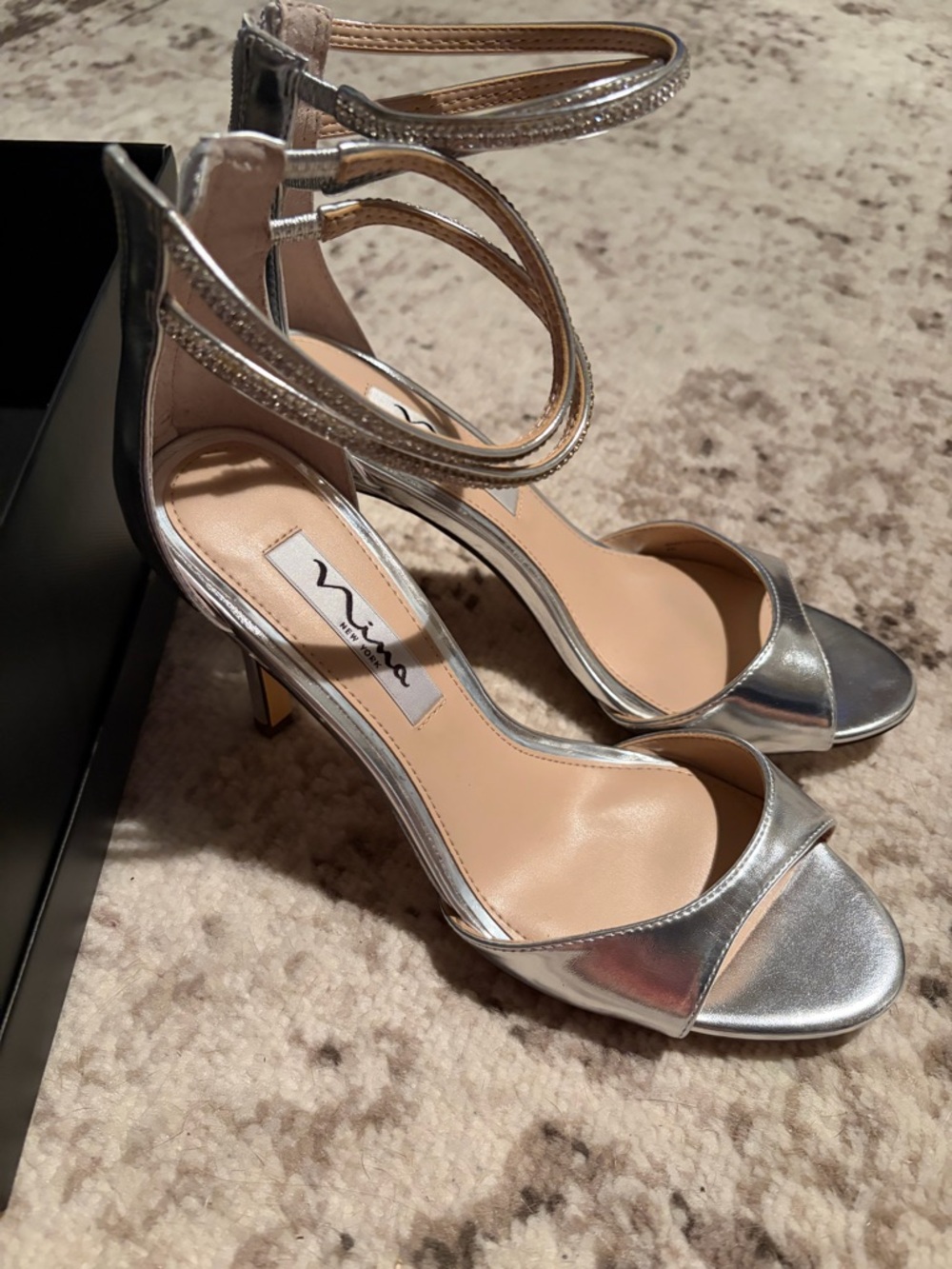Vince Camuto Silver Strappy Ankle-Heel Sandals